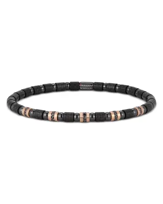 Demeglio Men's Black Diamond Stretch Bracelet in 18K Rose Gold & Black Ceramic Carbon