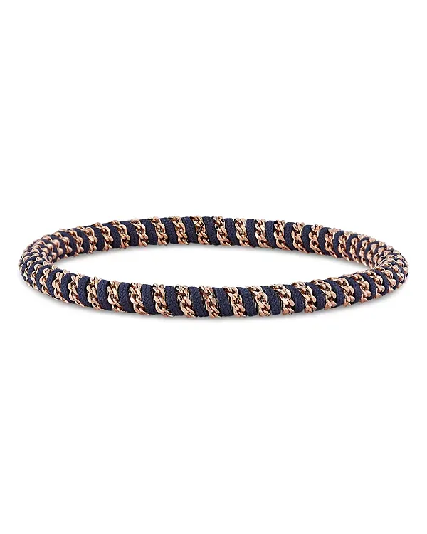 Roberto Demeglio Men's 18K Rose Gold Gio Navy Blue Nautical Cord Stretch Bracelet