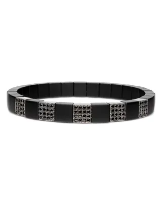 Demeglio Men's Scacco Black Diamond Pavé & 18K White Gold Panel Stretch Bracelet