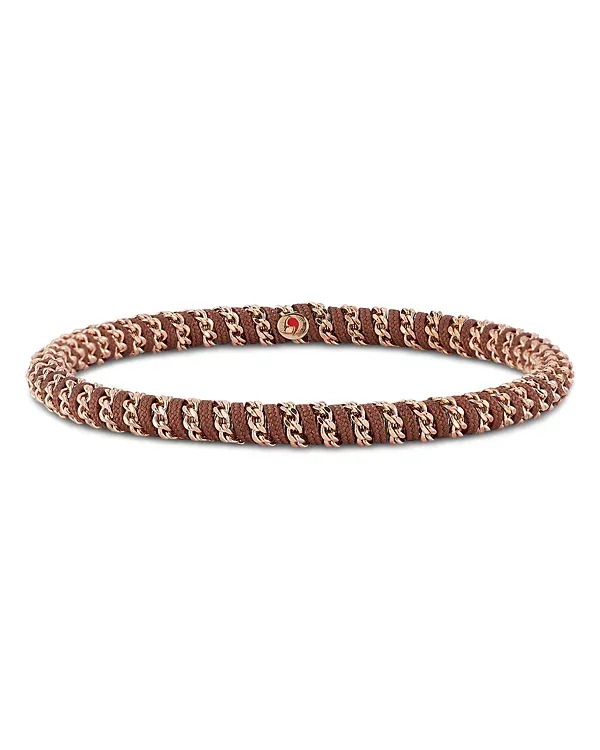 Demeglio Men's 18K Rose Gold Gio Brown Nautical Cord Stretch Bracelet