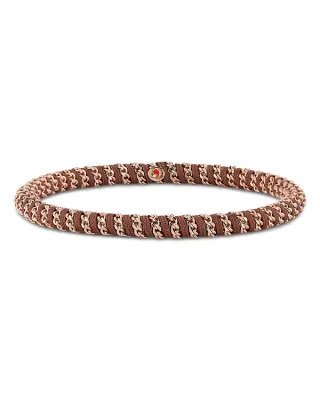 Demeglio Men's 18K Rose Gold Gio Brown Nautical Cord Stretch Bracelet