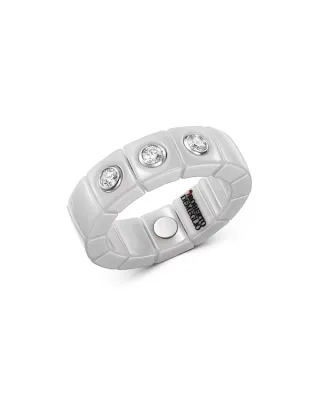 Demeglio 18K White Gold & White Ceramic Scacco Stretch Ring with Diamonds