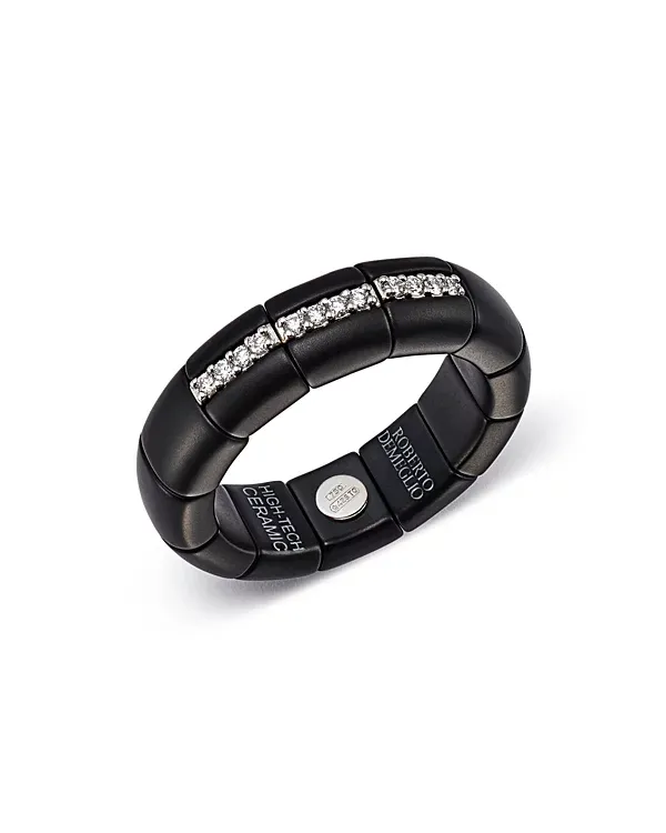 Demeglio 18K White Gold & Matte Black Ceramic Ring with Diamonds