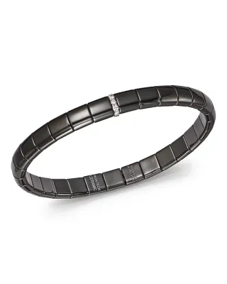 Demeglio 18K White Gold & Black Ceramic Pura Stretch Bracelet with Diamonds