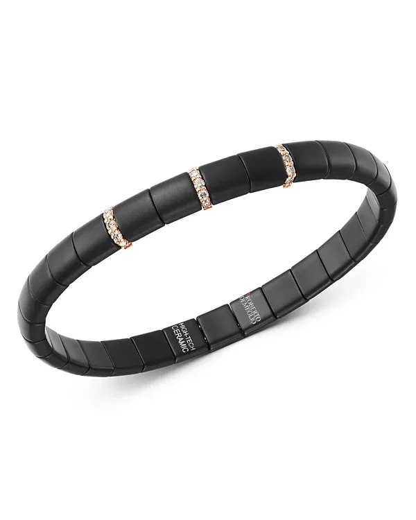 Demeglio 18K Rose Gold & Matte Black Ceramic Pura Champagne Diamond Stretch Bracelet