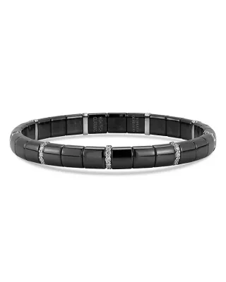 Demeglio 18K White Gold & Black Ceramic Stretch Bracelet with Diamonds