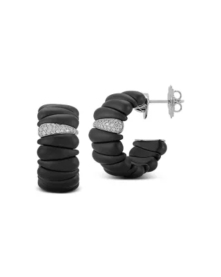 Demeglio 18K White Gold Demeglio Diamond & Matte Ceramic Artiglio Hoop Earrings