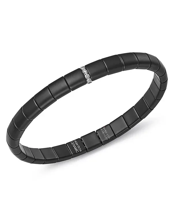 Demeglio 18K White Gold & Matte Black Ceramic Pura Stretch Bracelet with Diamonds