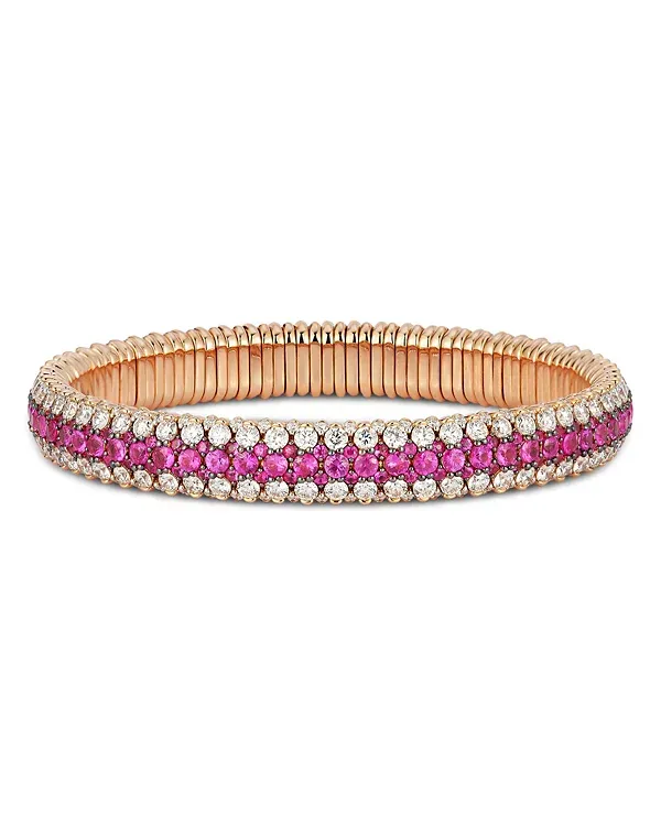 Roberto Demeglio 18K Rose Gold Ruby & Diamond Three Row Stretch Bracelet