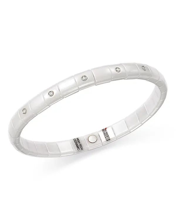 Demeglio 18K White Gold & White Ceramic Pura Stretch Bracelet with Diamonds