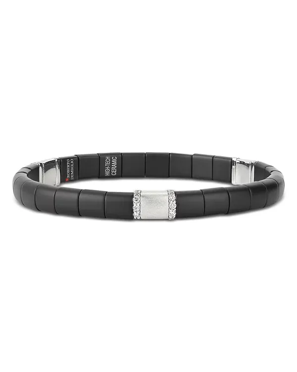 Roberto Demeglio 18K White Gold & Black Ceramic Pura Diamond Stretch Bracelet