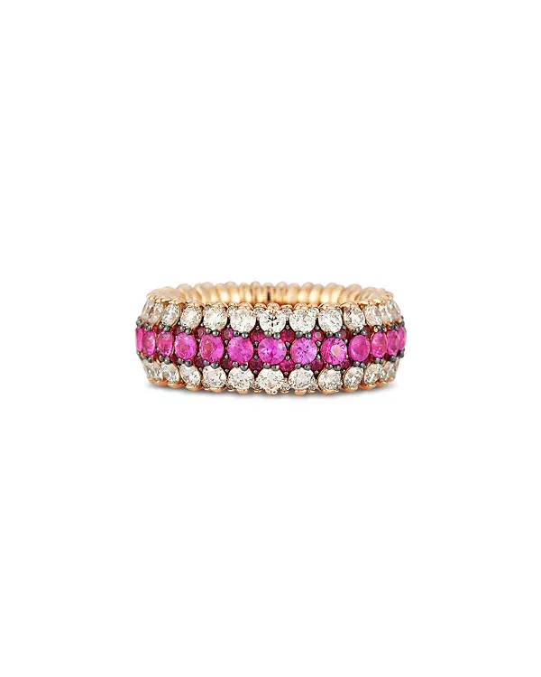 Roberto Demeglio 18K Rose Gold Ruby & Diamond Triple Row Stretch Ring
