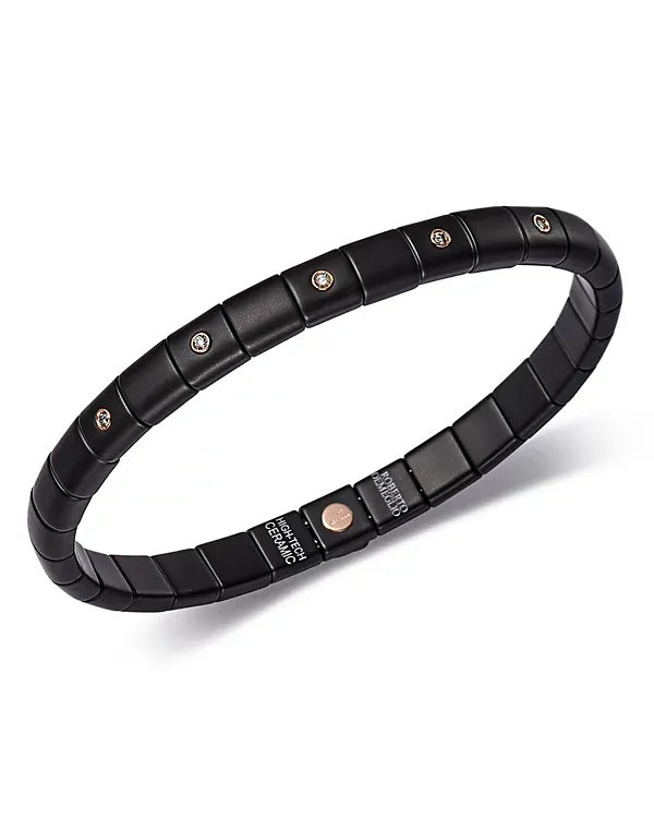 Roberto Demeglio 18K Rose Gold & Matte Black Ceramic Pura Stretch Bracelet with Alternating Champagne Diamond Bezels