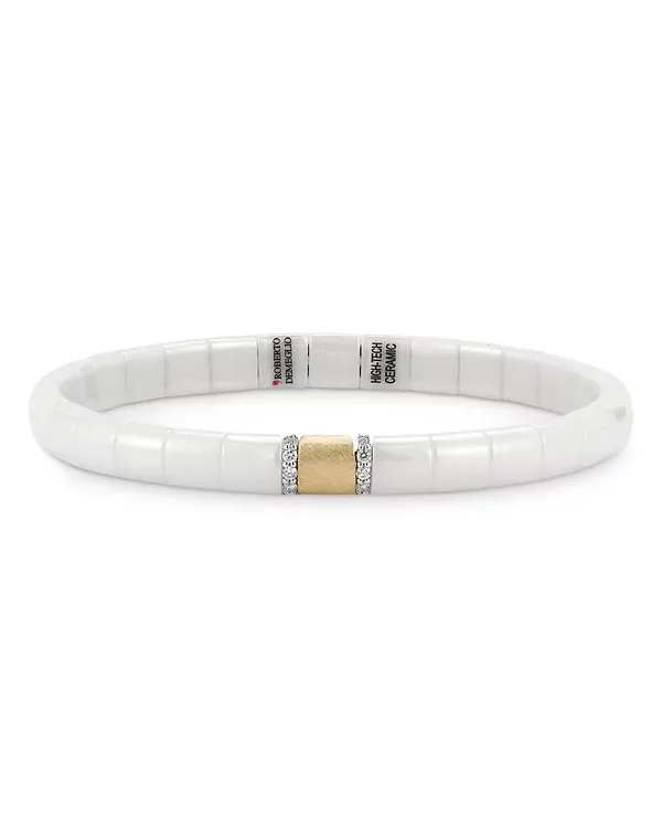 Roberto Demeglio 18K Yellow Gold & White Ceramic Pura Diamond Stretch Bracelet