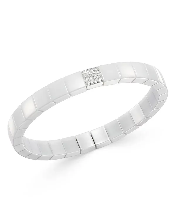 Roberto Demeglio 18K White Gold & White Ceramic Scacco Diamond Stretch Bracelet