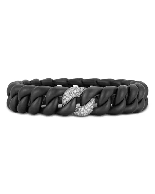 Roberto Demeglio 18K White Gold Diamond Pavé & Black Groumette Stretch Bracelet