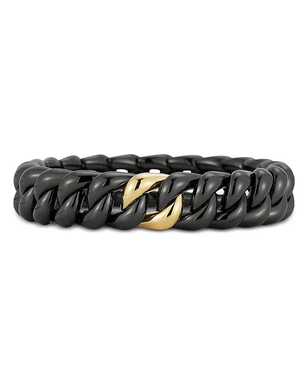 Roberto Demeglio 18K Yellow Gold Black Ceramic Groumette Stretch Bracelet