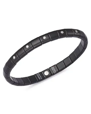Roberto Demeglio 18K White Gold & Matte Black Ceramic Pura Stretch Bracelet with Alternating Diamond Bezels