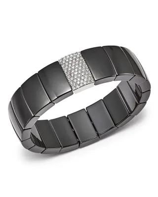Roberto Demeglio 18K White Gold & Black Ceramic Domino Rectangular Stretch Bracelet with Diamonds