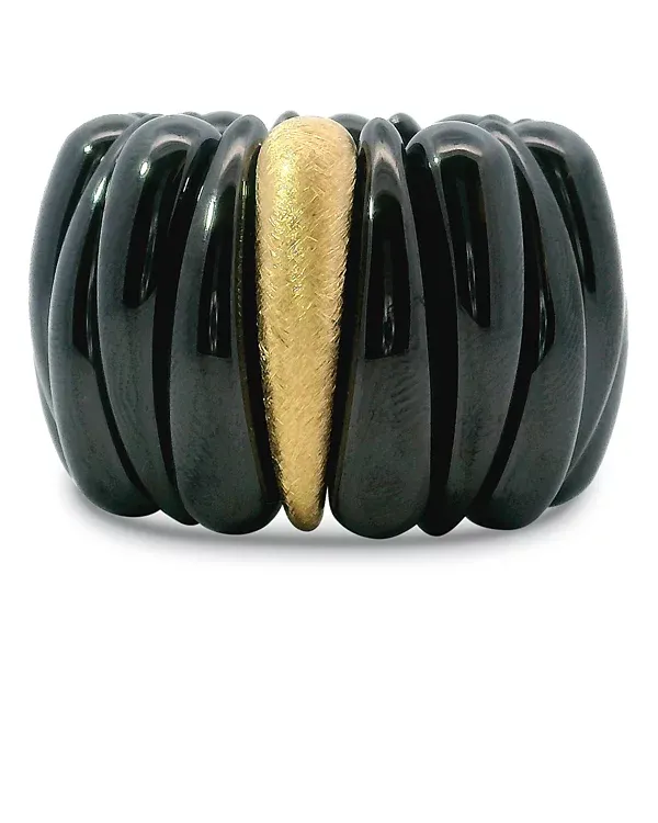Roberto Demeglio 18K Yellow Gold Demeglio Artiglio Black Ceramic Stretch Statement Ring