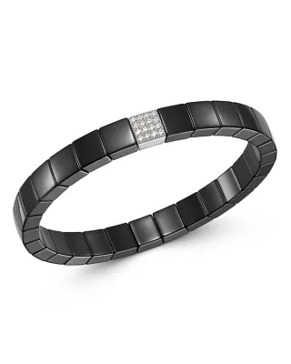 Roberto Demeglio 18K White Gold & Black Ceramic Scacco Diamond Stretch Bracelet
