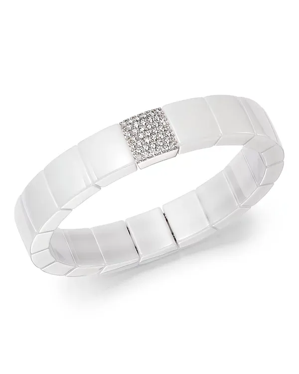 Roberto Demeglio 18K White Gold & White Ceramic Domino Square Stretch Bracelet with Diamonds