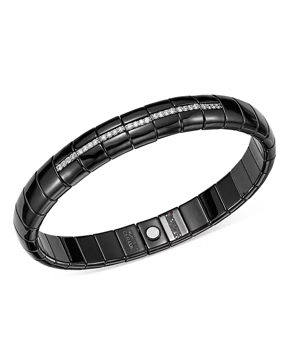 Roberto Demeglio 18K White Gold & Black Ceramic Pura Stretch Bracelet with Diamonds
