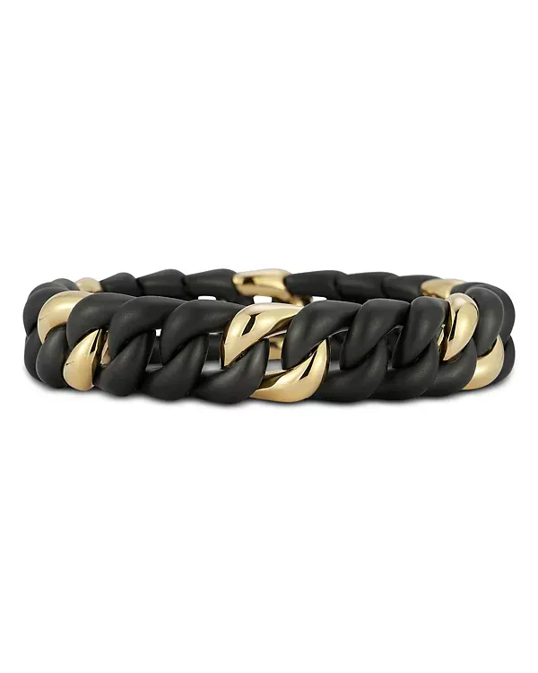 Demeglio 18K Yellow Gold Black Ceramic Groumette Link Stretch Bracelet