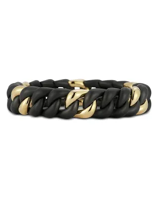 Roberto Demeglio 18K Yellow Gold Black Ceramic Groumette Link Stretch Bracelet