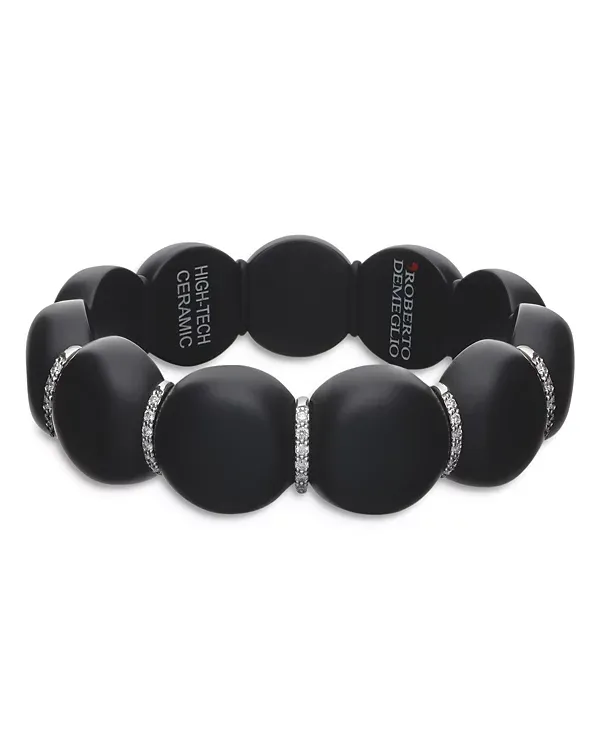 Roberto Demeglio 18K White Gold Ceramic Stretch Bracelet with Diamonds