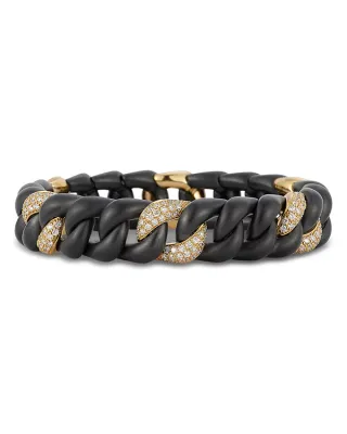 Roberto Demeglio 18K Yellow Gold Diamond Pavé & Black Ceramic Groumette Link Stretch Bracelet