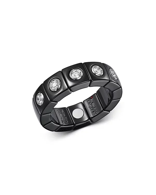 Roberto Demeglio 18K White Gold & Black Ceramic Scacco Stretch Ring with Diamonds