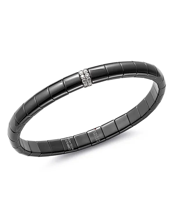 Roberto Demeglio 18K White Gold & Black Ceramic Pura Stretch Bracelet with Diamonds