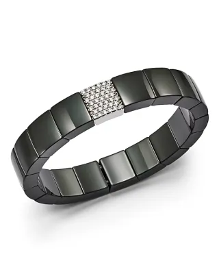 Roberto Demeglio 18K White Gold & Black Ceramic Domino Square Stretch Bracelet with Diamonds