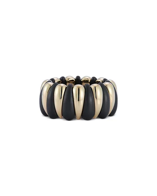 Demeglio 18K Yellow Gold Black Ceramic Alternating Statement Ring