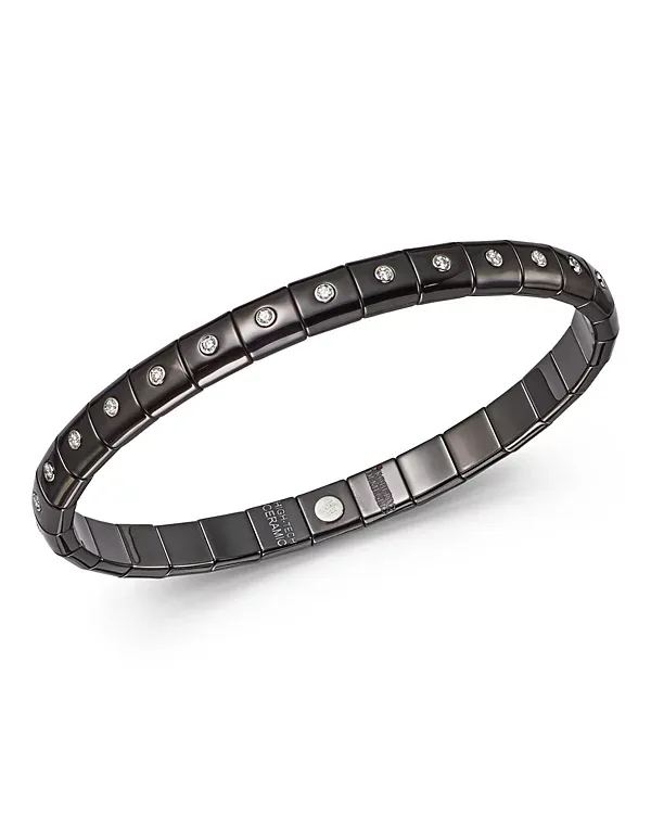 Roberto Demeglio 18K White Gold & Black Ceramic Pura Stretch Bracelet with Diamond Bezels