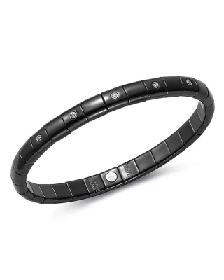 Roberto Demeglio 18K White Gold & Shiny Black Ceramic Pura Stretch Bracelet with Alternating Diamond Bezels