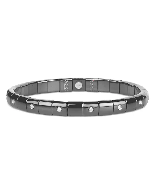 Demeglio 18K White Gold & Black Ceramic Diamond Bezel Stretch Bracelet