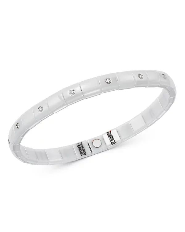 Roberto Demeglio 18K White Gold & White Ceramic Pura Stretch Bracelet with Diamonds