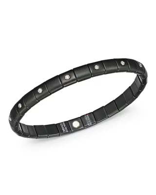 Roberto Demeglio 18K White Gold & Matte Black Ceramic Pura Stretch Bracelet with Alternating Diamond Bezels