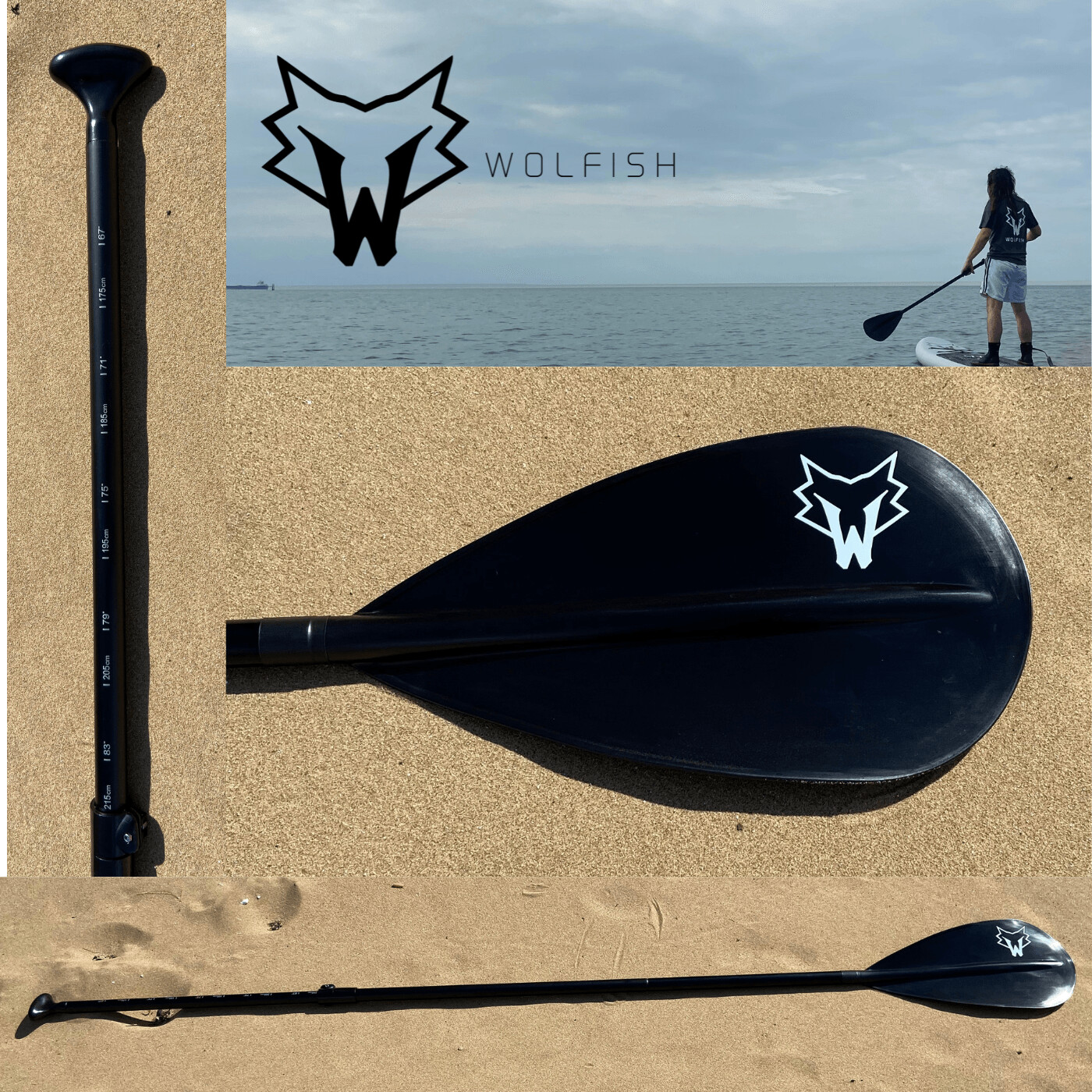WOLFISH SPORTS 16" x 8.5" Paddle Board SUP 2 Part Paddle adjusts to 215cms. 