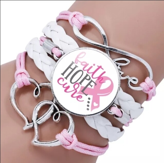Pink & White Hope, Faith & Cure Chain Link Bracelet
