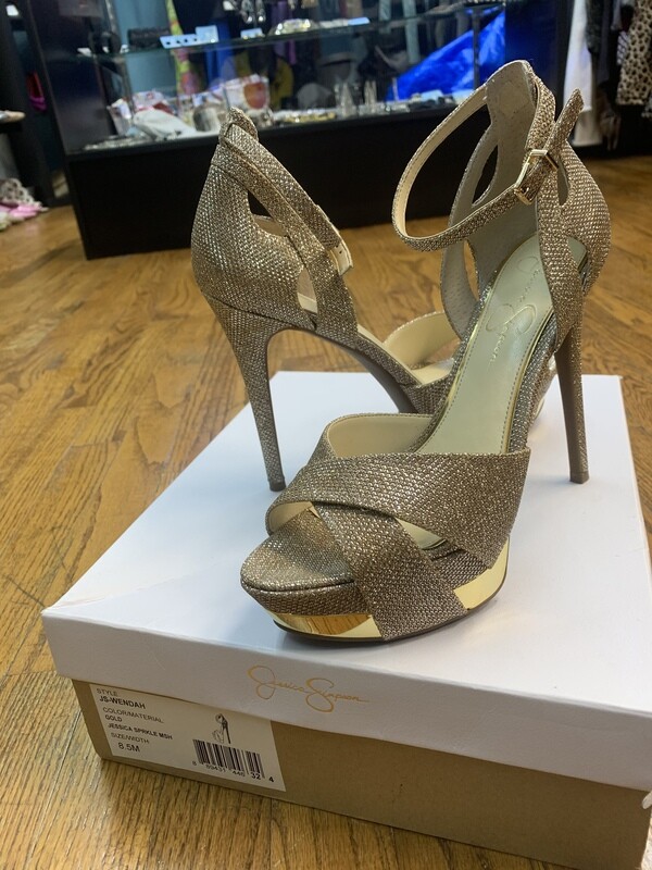 Jessica Simpson gold metallic stiletto heels 8 1/2 m