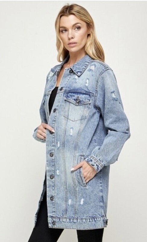 Distressed blue jean jacket