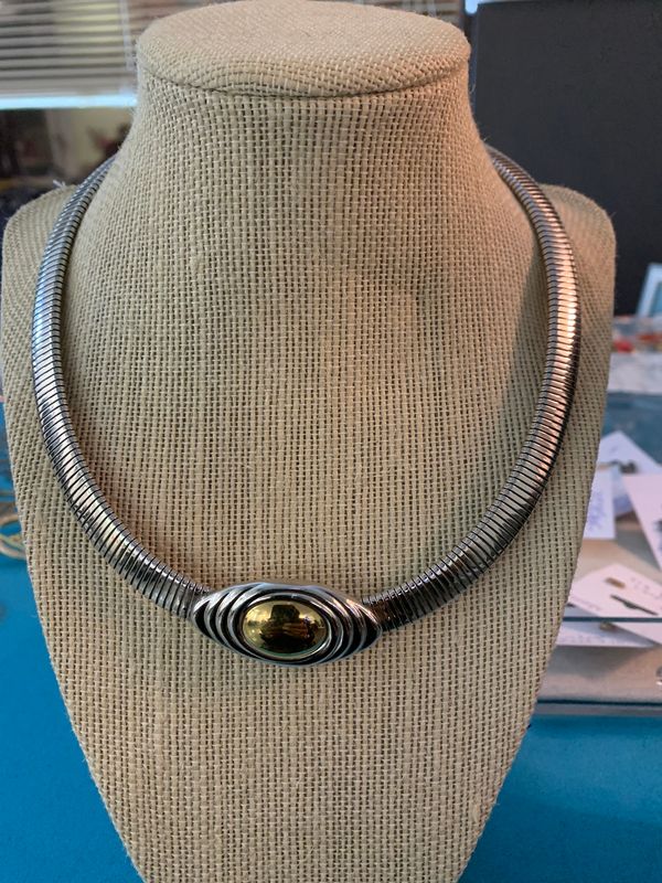 Vintage silver necklace / Gold