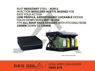 Des Sol – Roof Rack 2x10L (20 Litre) Jerry Can Holder