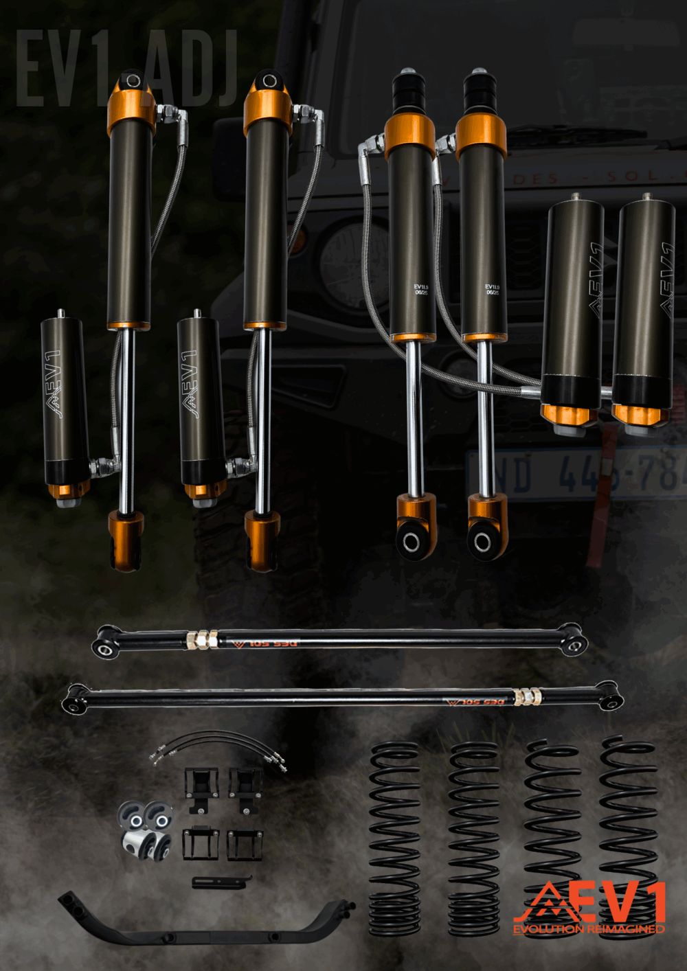 Suzuki Jimny Gen 4 EV1L50-ADJ 50mm Adjustable Overlanding Suspension Kit – Pack 3