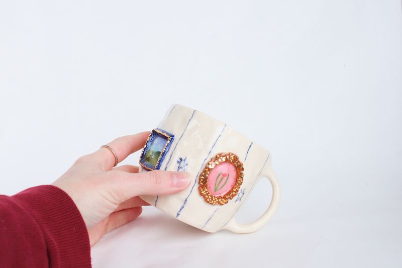 Gallery Mug - Tulip, sheep, mushroom &amp; sunflower