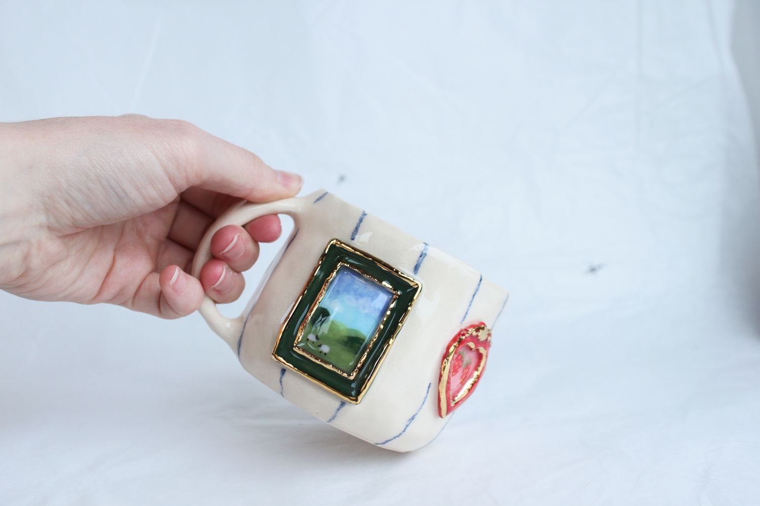 Gallery Mug - Sheep, strawberries, Stary night &amp; cat #1