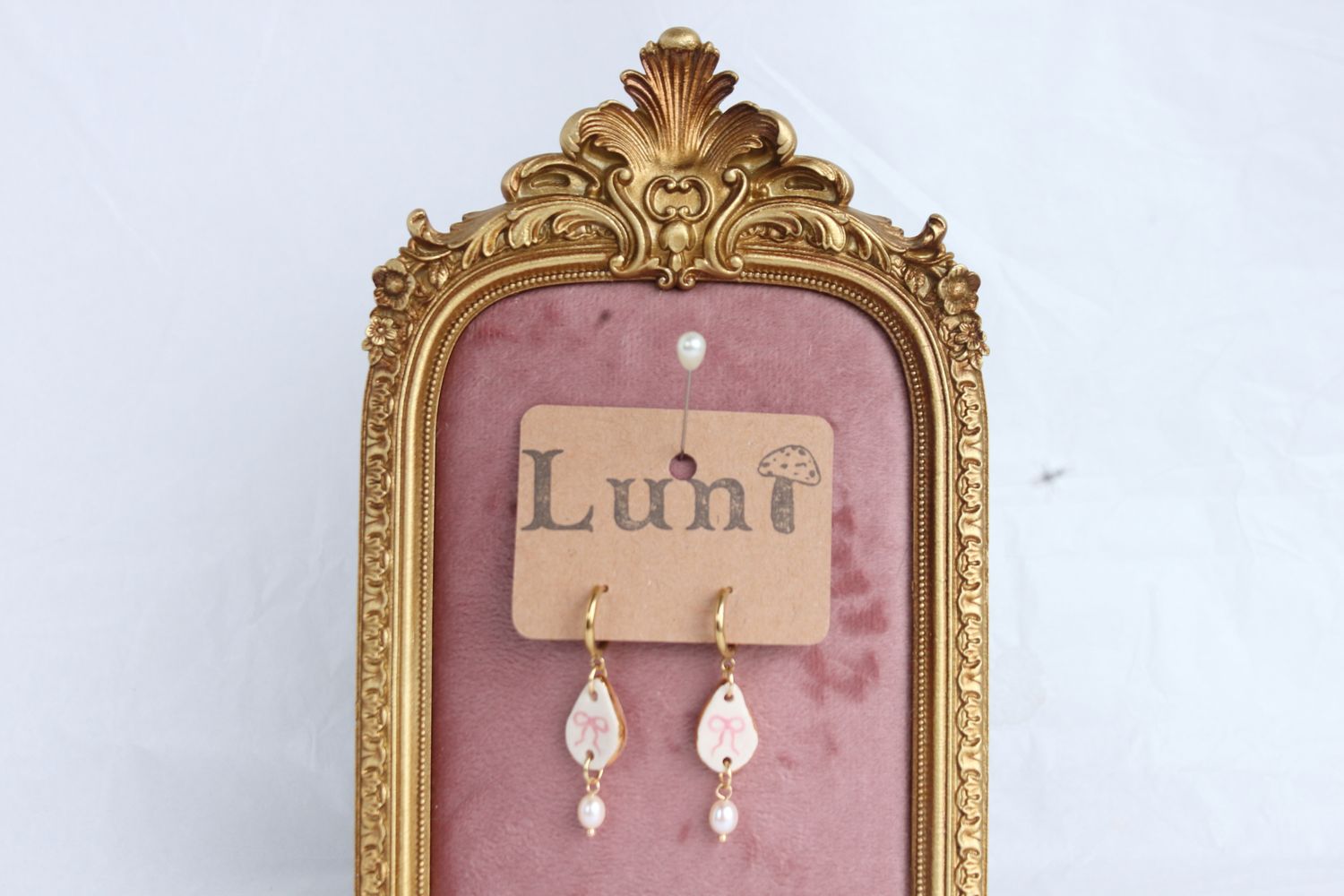 Pink Bow pearl Earrings